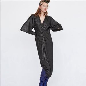 NWOT Zara metallic dress with knotted waist
